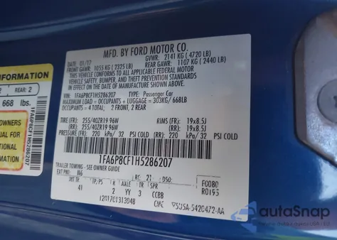 2017 Ford Mustang Gt Premium из США, поврежденный, VIN 1FA6P8CF1H5286207